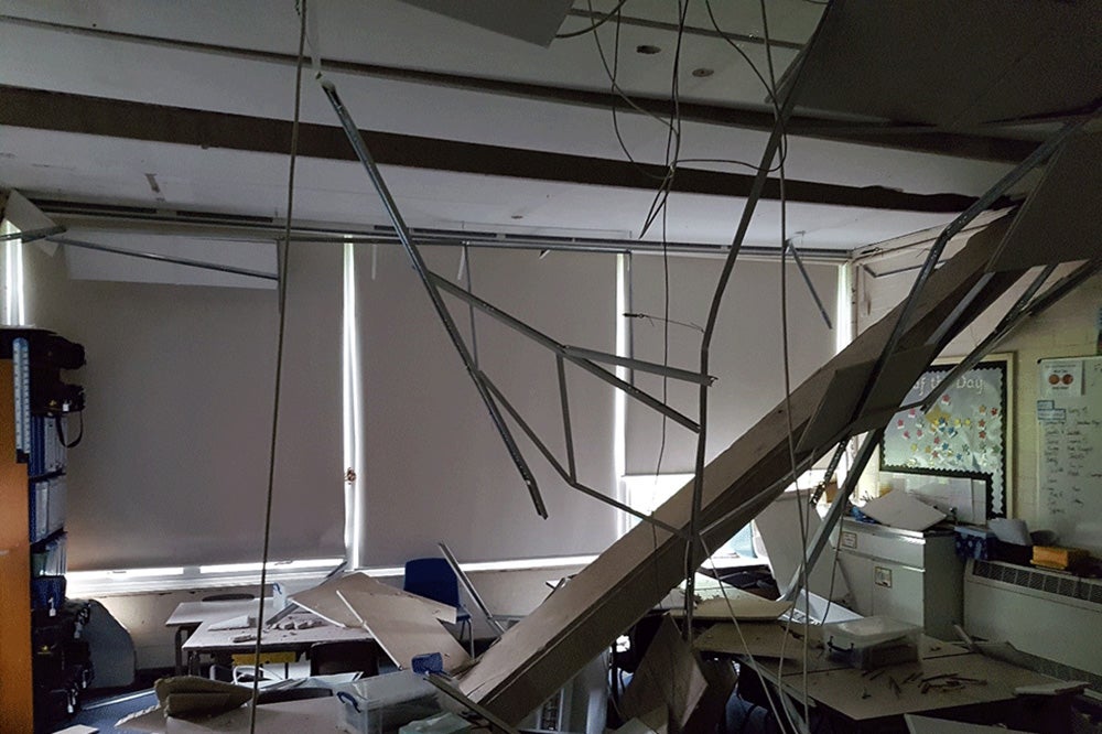 A school roof built with RAAC collapsed in Kent, 2018