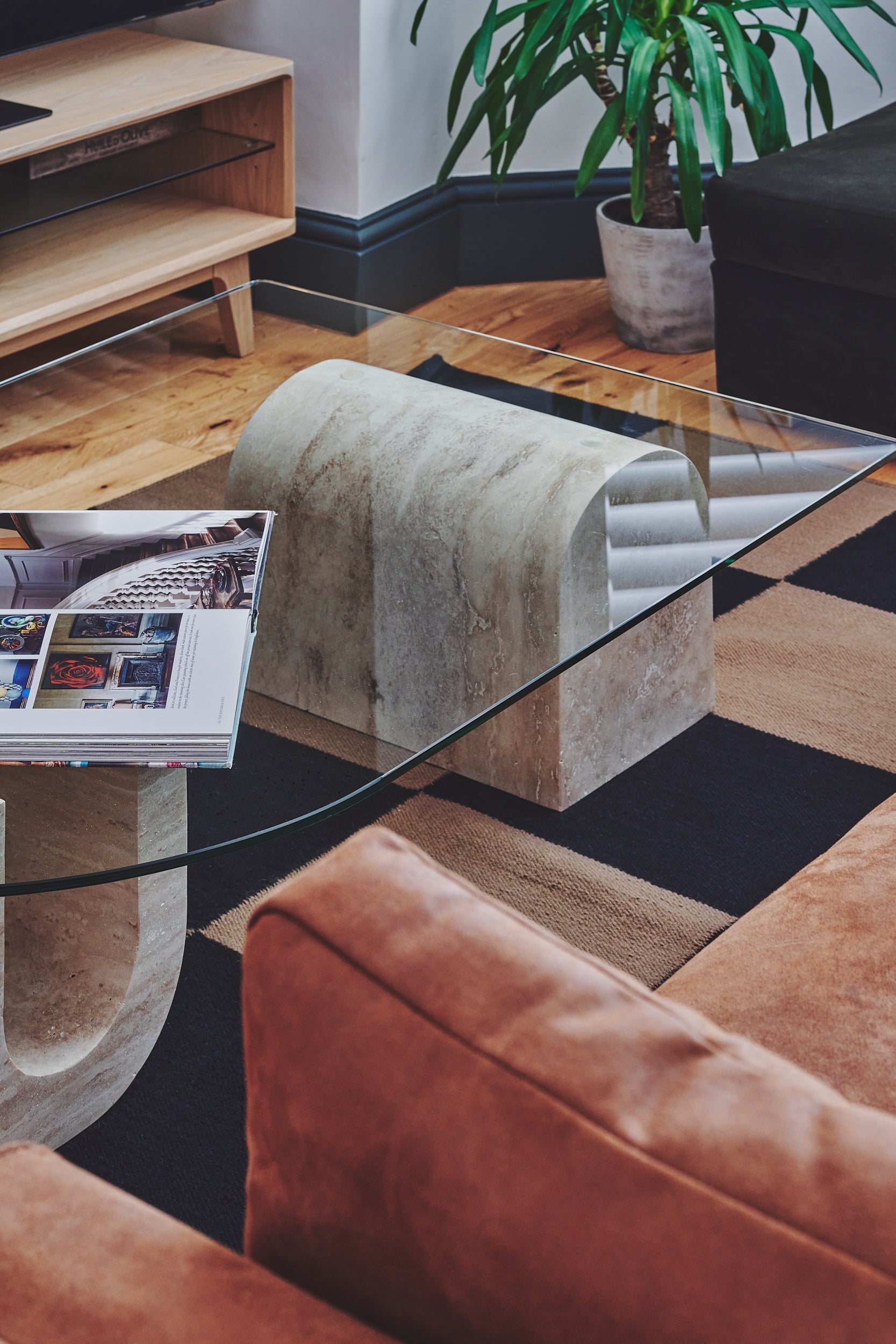 To make spaces feel larger, opt for glass furniture so you can see around and through items
