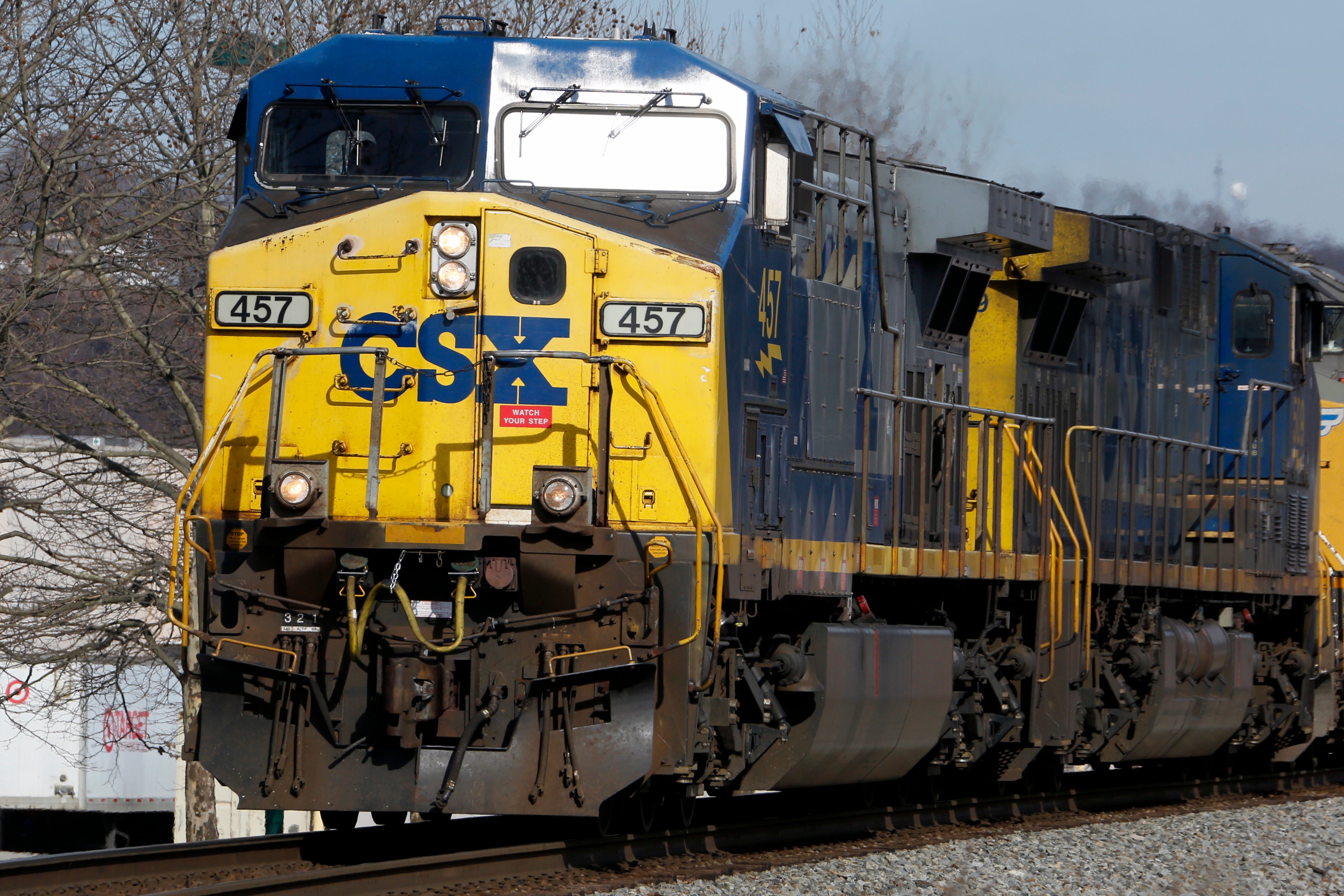 FILE - A CSX freight train passes through Homestead, Pa., Monday, Feb. 12, 2018