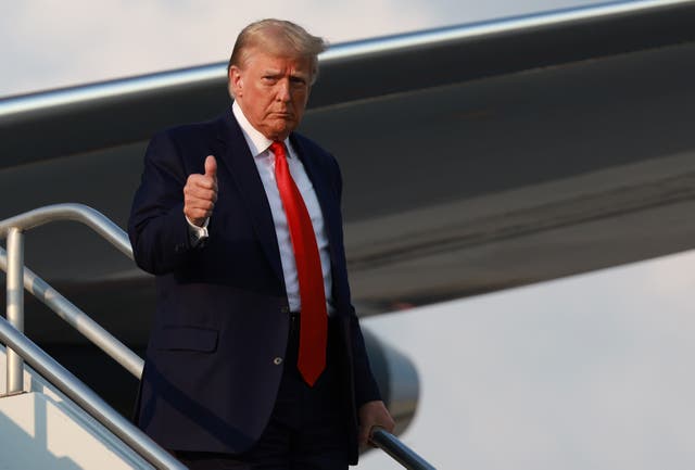 <p>Former US president Donald Trump arrives at Atlanta Hartsfield-Jackson International Airport in Georgia</p>