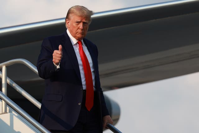 <p>Former US president Donald Trump arrives at Atlanta Hartsfield-Jackson International Airport in Georgia</p>