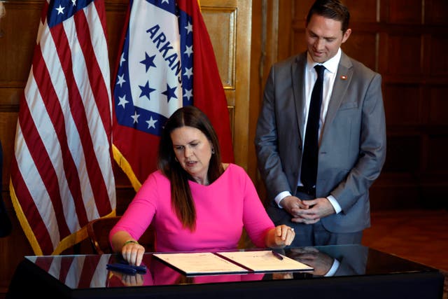 <p>Arkansas Governor Sarah Huckabee Sanders has been accused of withholding and tampering with public records by an alleged whistleblower </p>