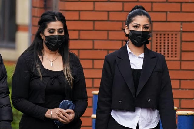 Mahek Bukhari (right) and her mother Ansreen Bukhari pictured arriving at Leicester Crown Court during their trial. (PA/Jacob King)