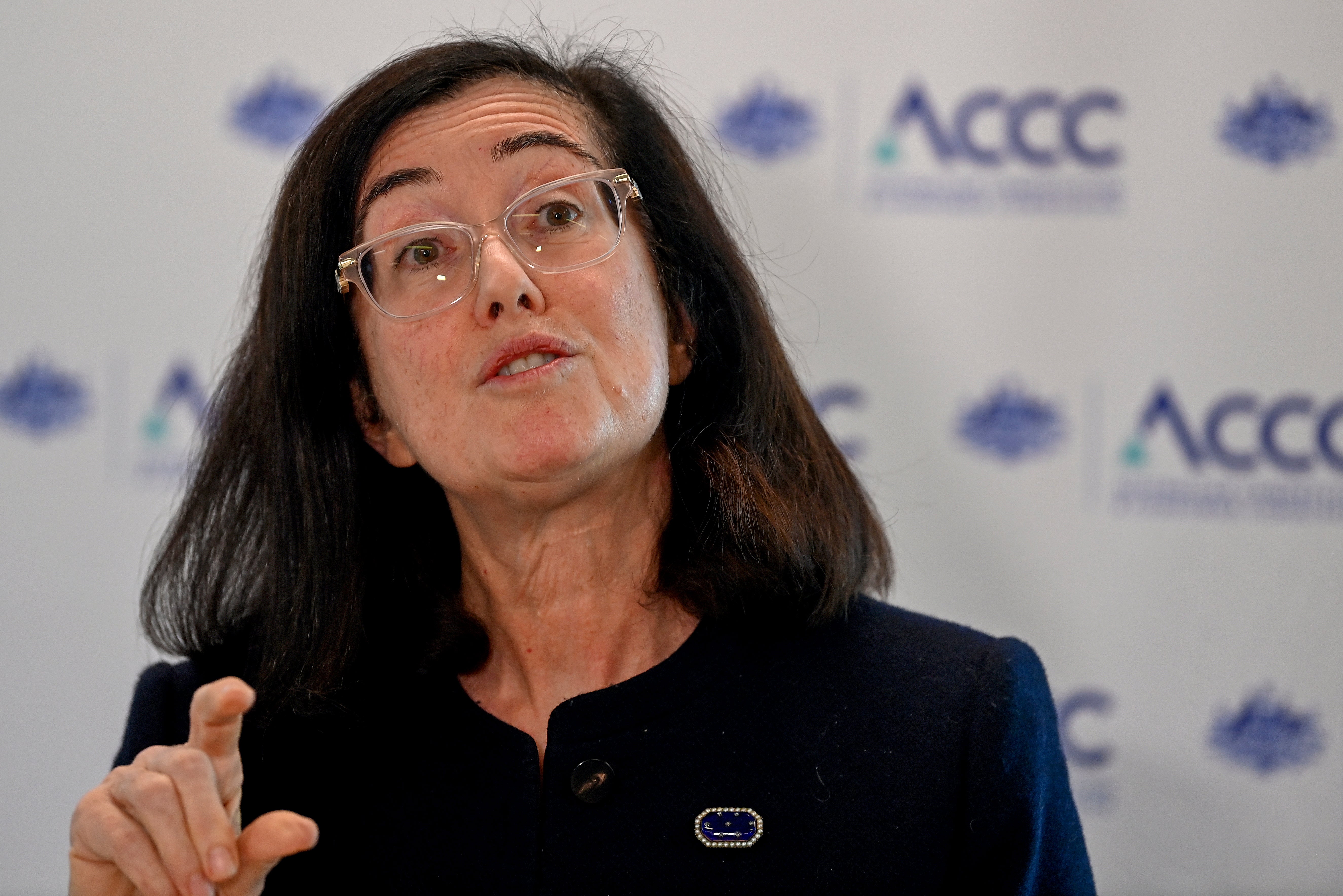 Australian Competition and Consumer Commission Chair Gina Cass-Gottlieb speaks to media