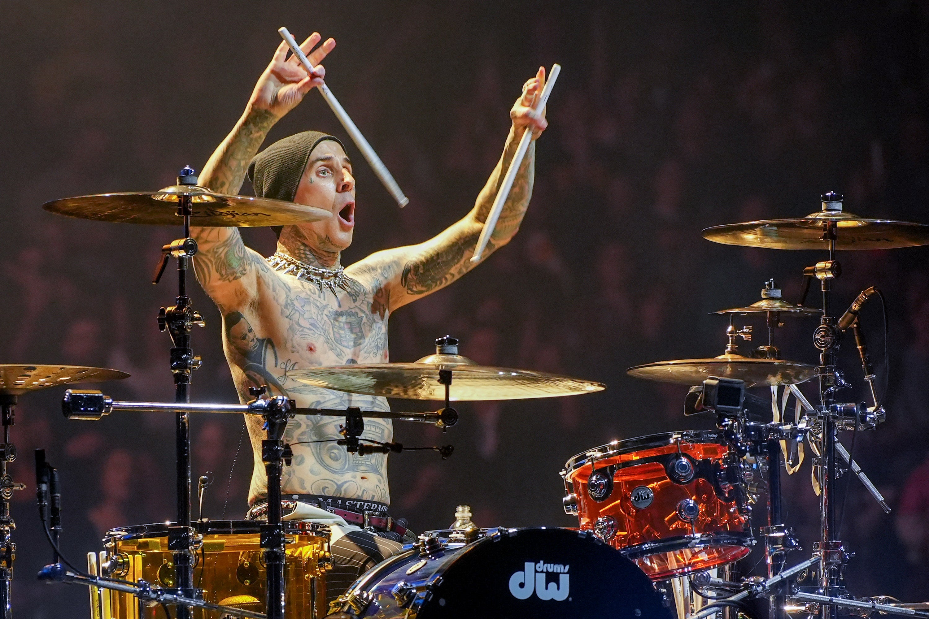 Travis Barker criticised for playing drums while