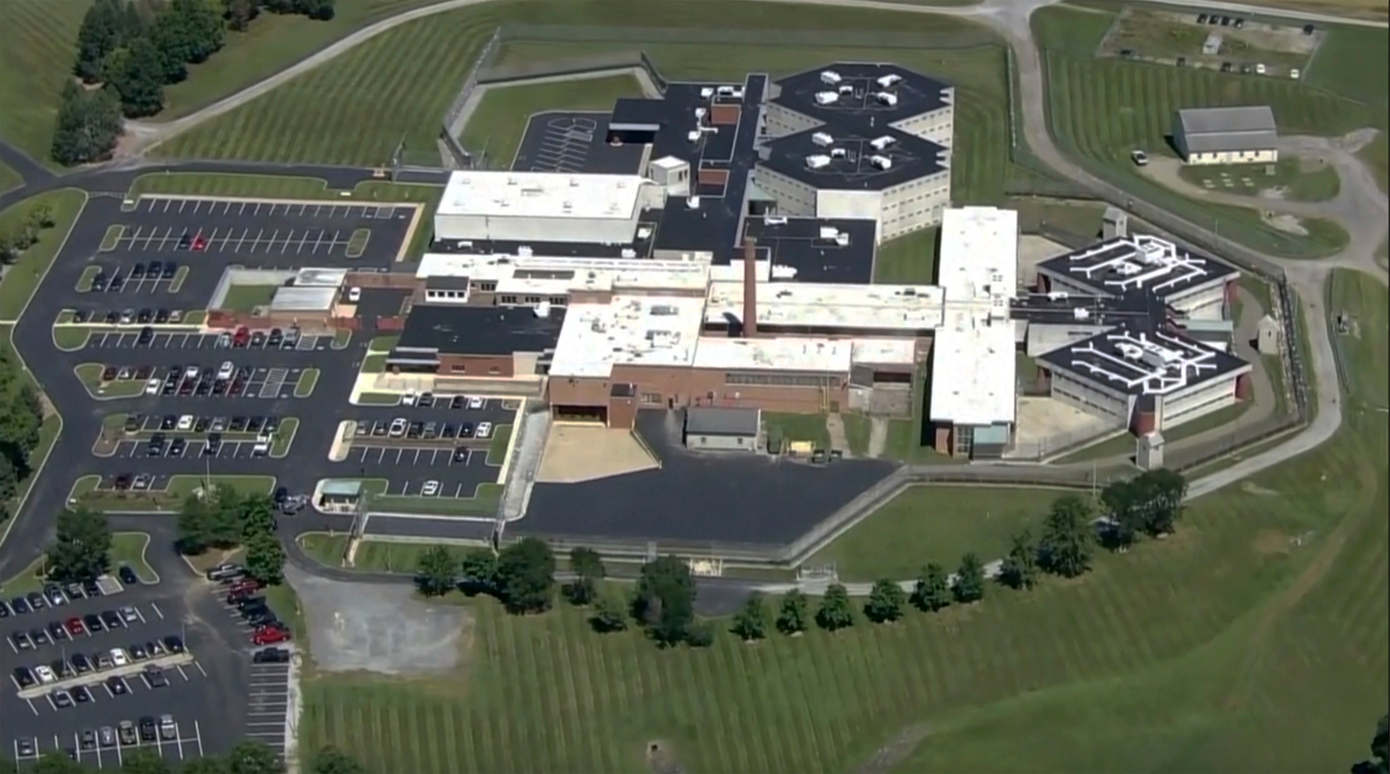 This aerial photo shows Chester County Prison on Thursday, Aug. 31, 2023 in West Chester, Pa