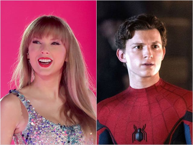 <p>Taylor Swift (left) and Tom Holland in ‘Spider-Man: No Way Home’</p>