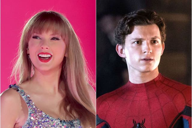 <p>Taylor Swift (left) and Tom Holland in ‘Spider-Man: No Way Home’</p>