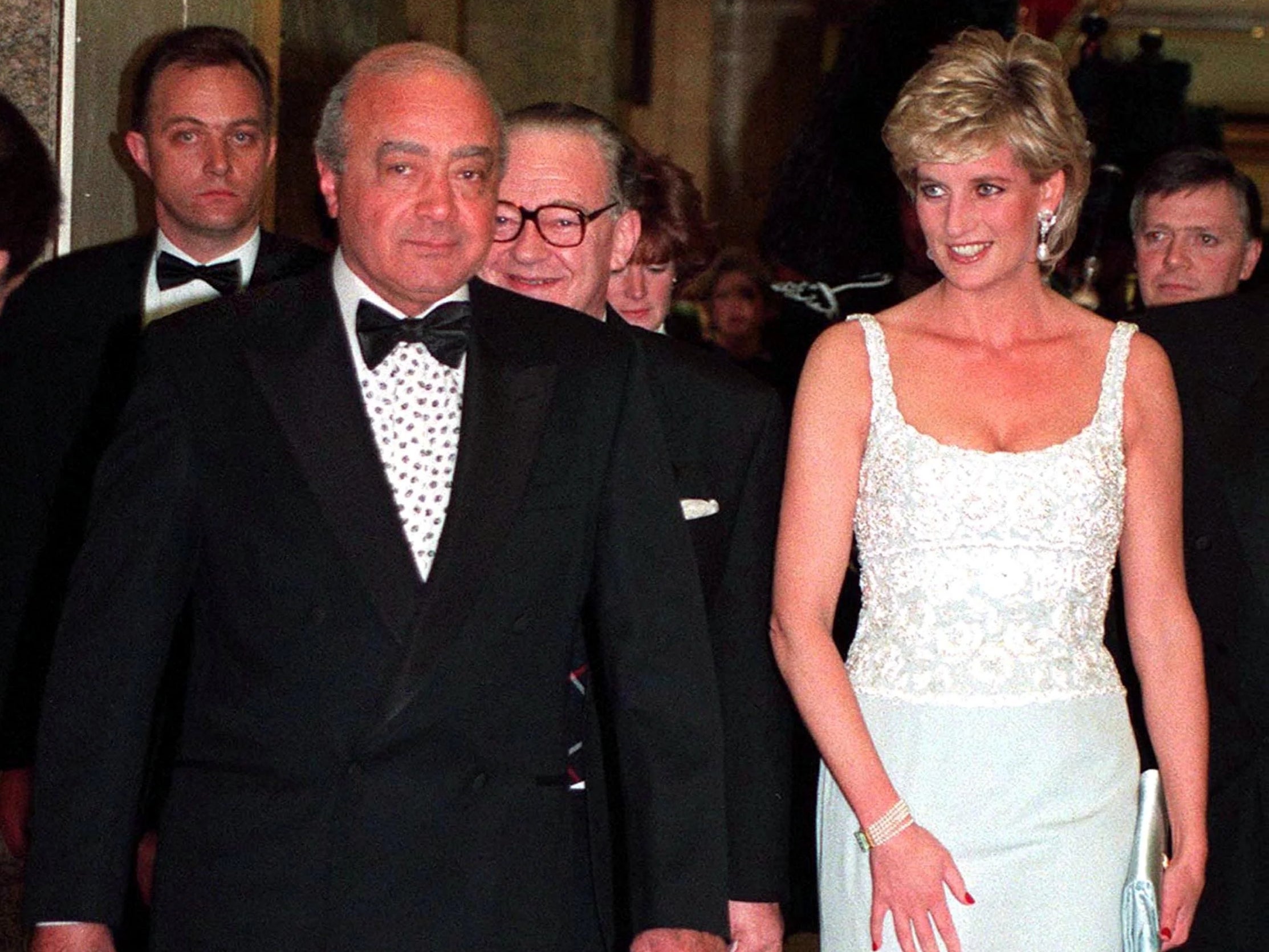 Mohamed Al Fayed Dies Aged 94. Princess Diana with Mohammed Al Fayed attending a charity dinner for the Harefield Heart Unit held at Harrods, London, February 1996