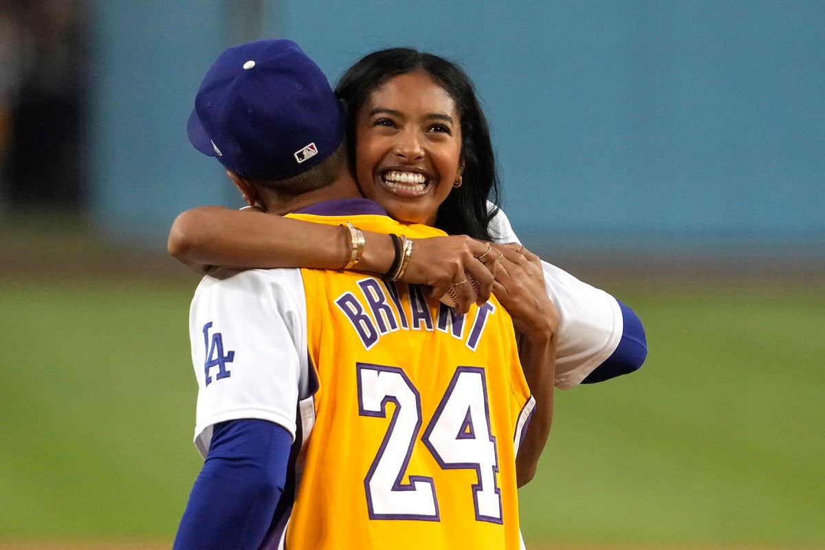 Kobe Bryant’s daughter Natalia tosses first pitch on Lakers Night at Dodger Stadium
