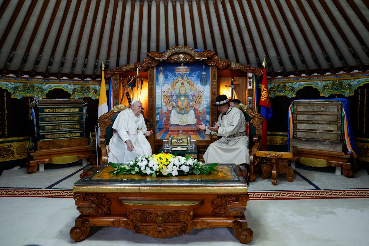 Pope praises Mongolia’s tradition of religious freedom from times of Genghis Khan at start of visit
