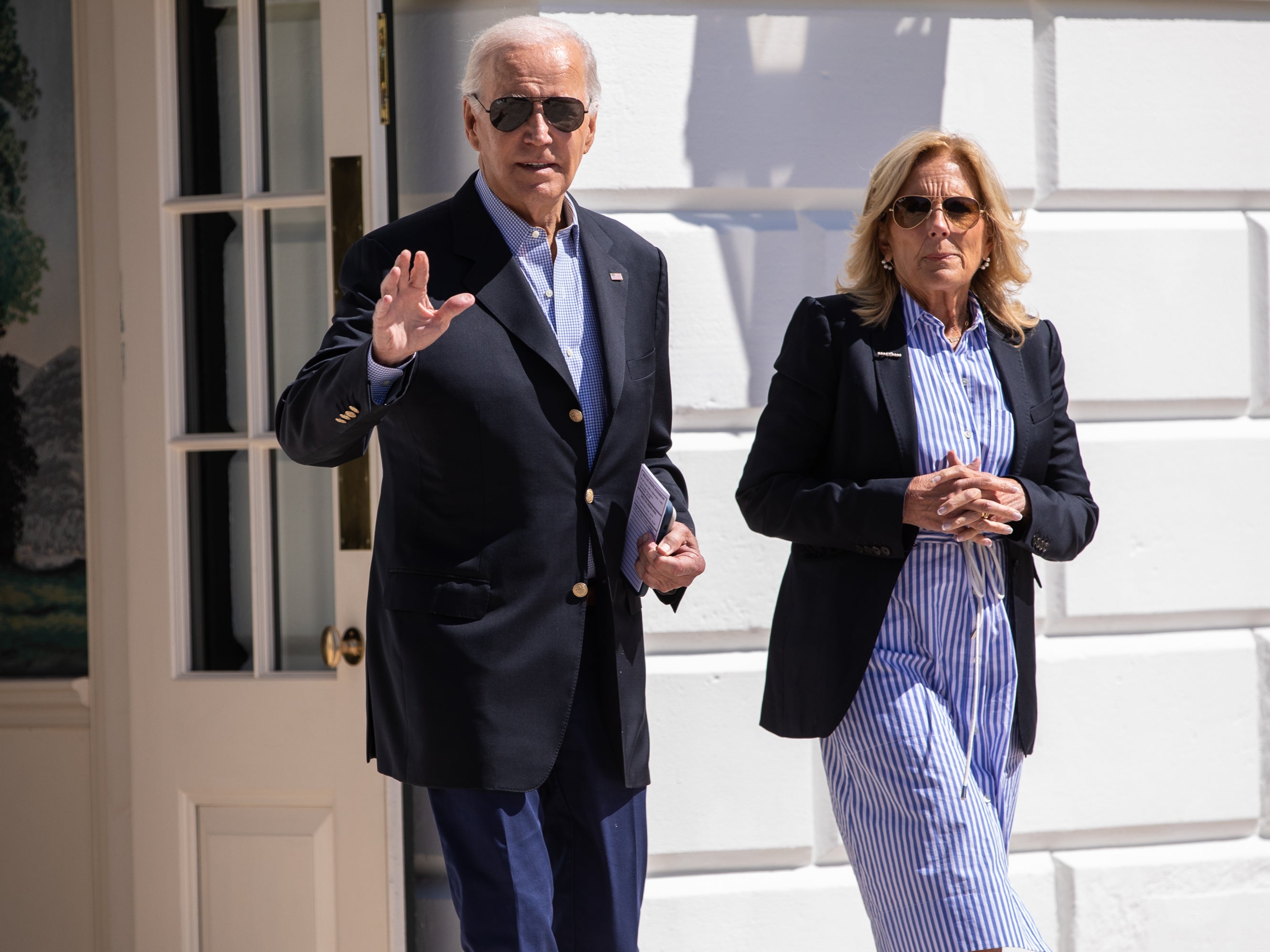 <p>File: US president Joe Biden and first lady Jill Biden depart the White House en route to Florida on 2 September, 2023 in Washington, DC</p>