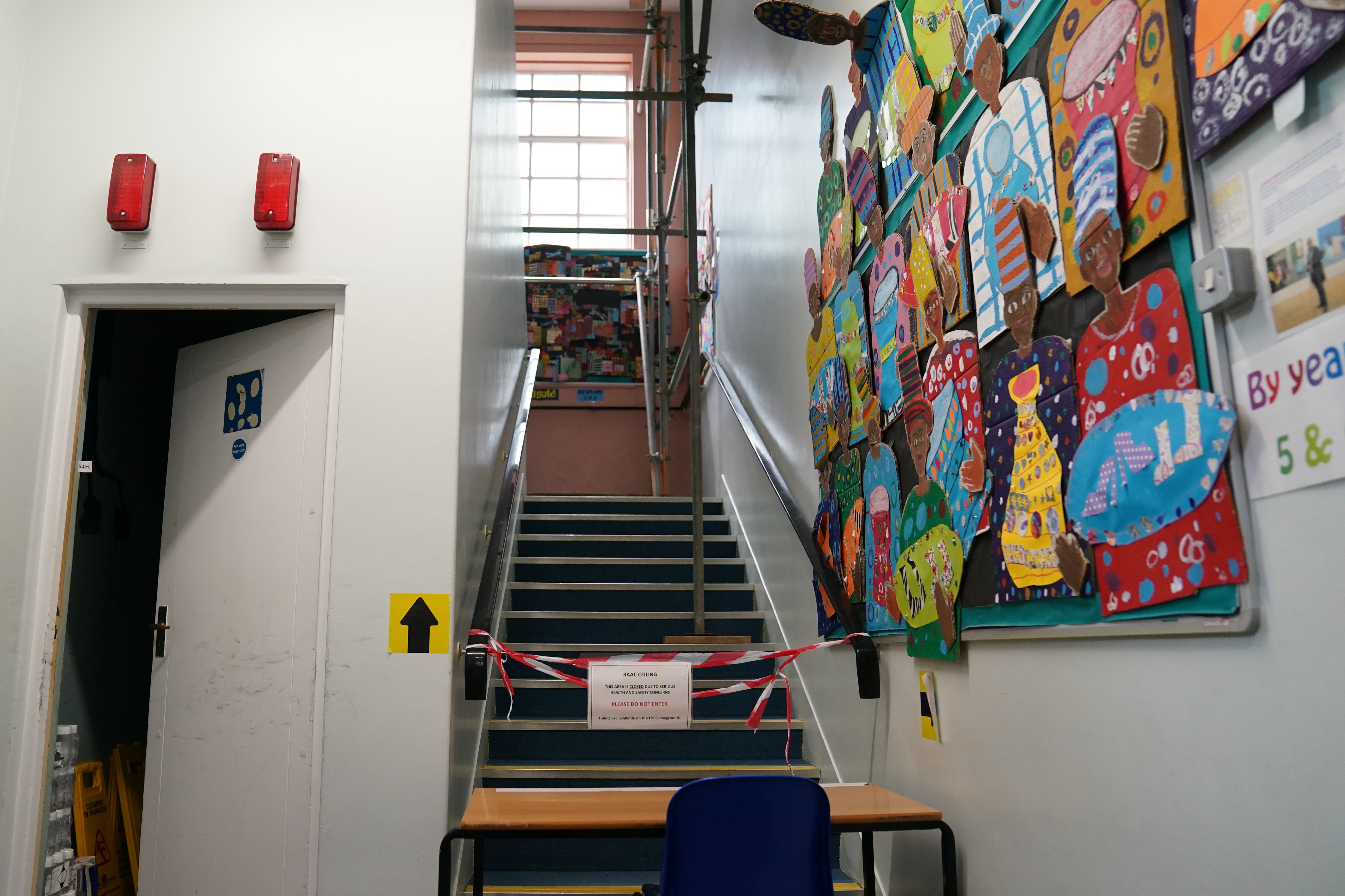 A taped off section inside Parks Primary School in Leicester (Jacob King/PA
