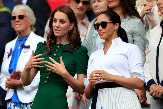 <p>Kate and Meghan at Wimbledon in 2019 </p>