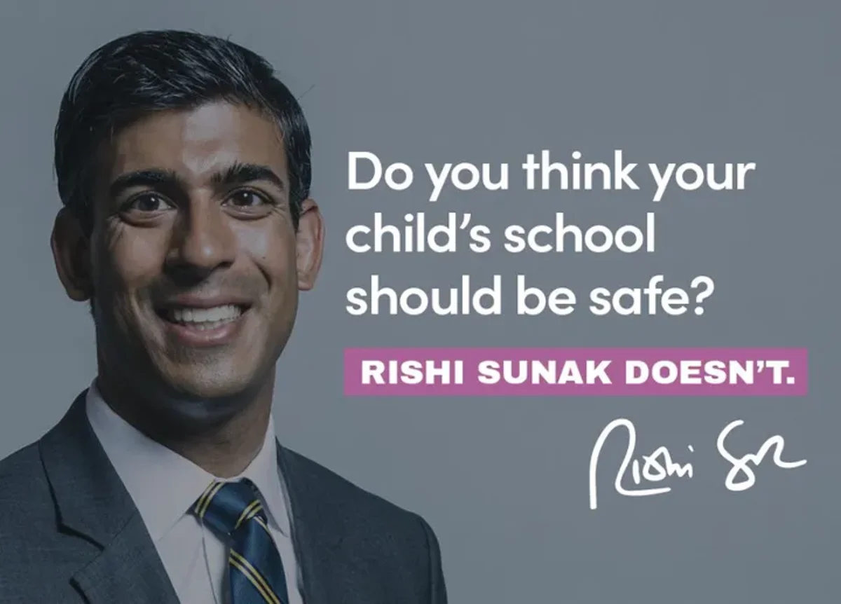 Labour revives attack ads claiming concrete scandal shows Rishi Sunak does not want schools to be safe