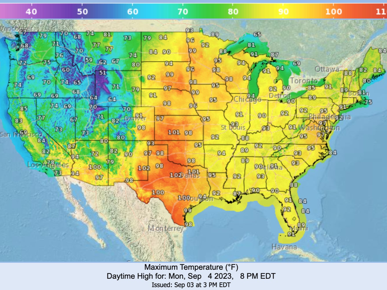 The heatwave expected for central, southern and eastern parts of the US on Labor Day