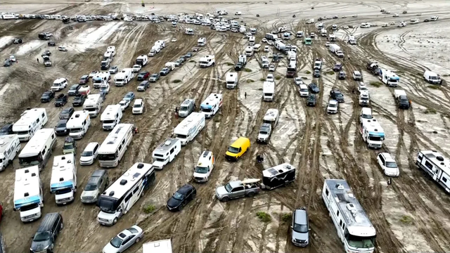 <p>Many campers are rushing to try and escape the mud-ridden desert</p>