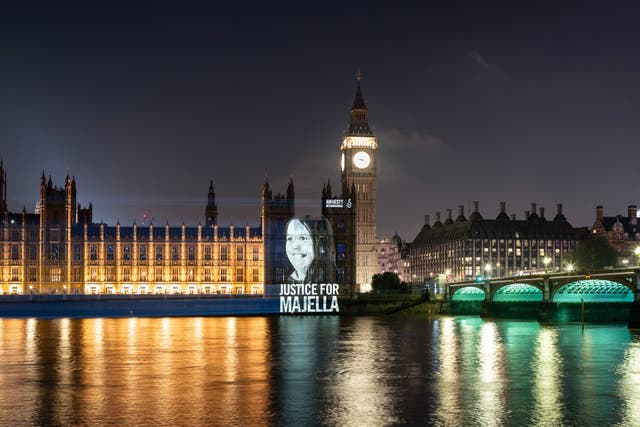 Majella O’Hare’s image was projected onto the Houses of Parliament at the weekend (Amnesty International/PA)