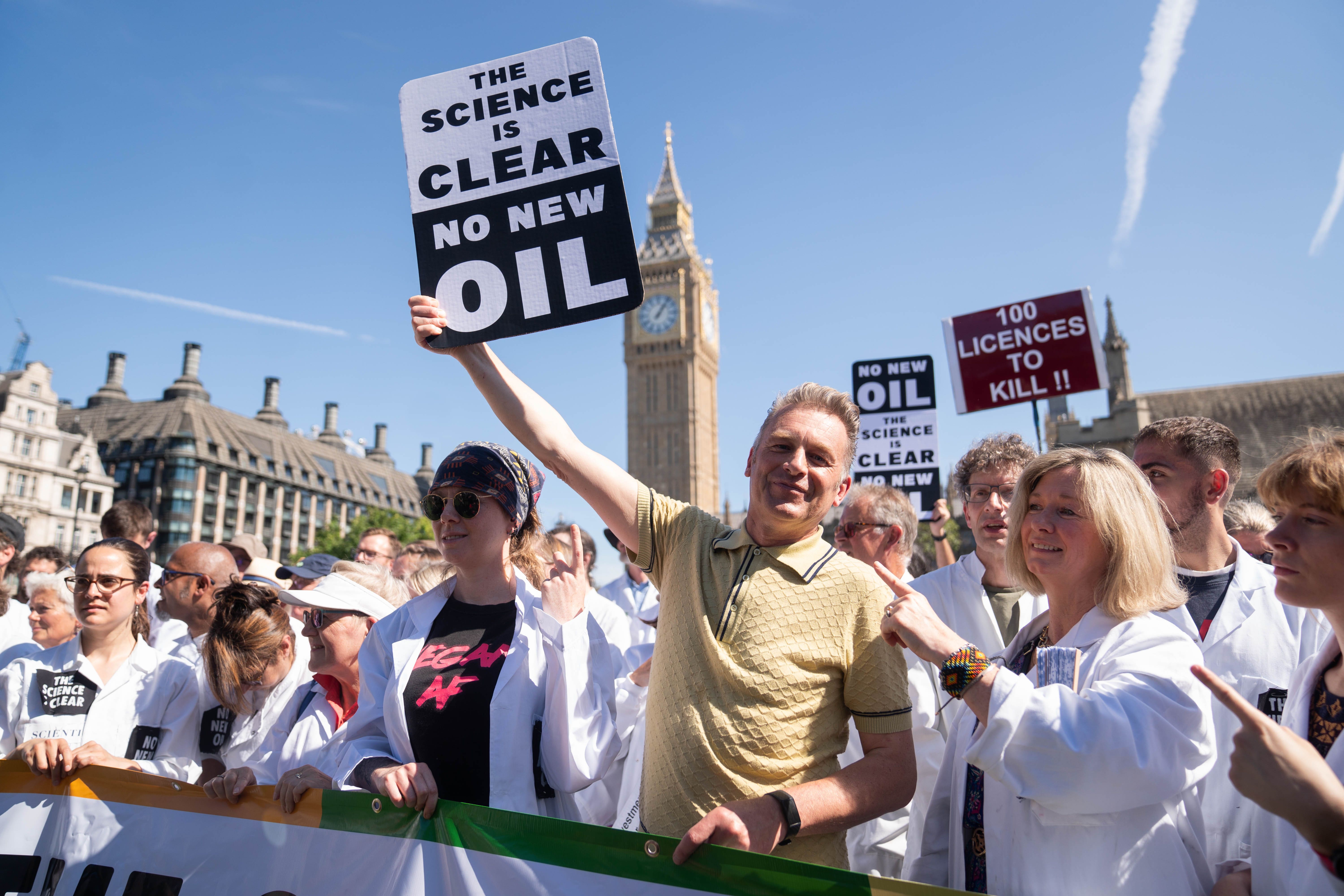 Conservationist and TV presenter Chris Packham led a protest against new oil and gas licences in Westminster on Monday (James Manning/PA)