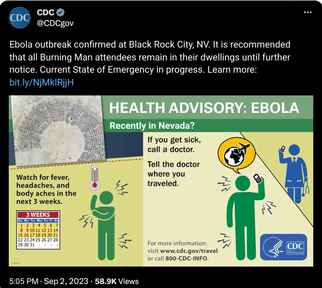 A fake CDC advisory of an Ebola outbreak at Burning Man went viral on Elon Musk’s X