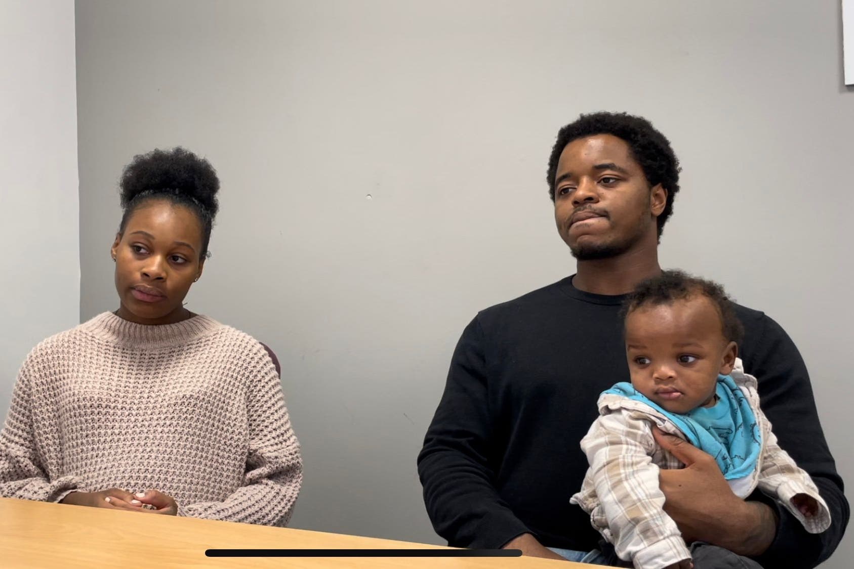 Sharma Thomas (left) and Ama Maduako, with their young son, Zikora (Callum Parke/PA)