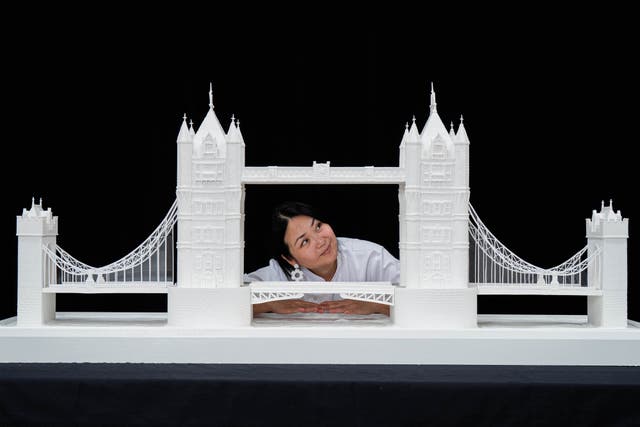 Artist Michelle Wibowo recreated the Tower Bridge made entirely out of 25kg of sugar (Aaron Chown/PA)