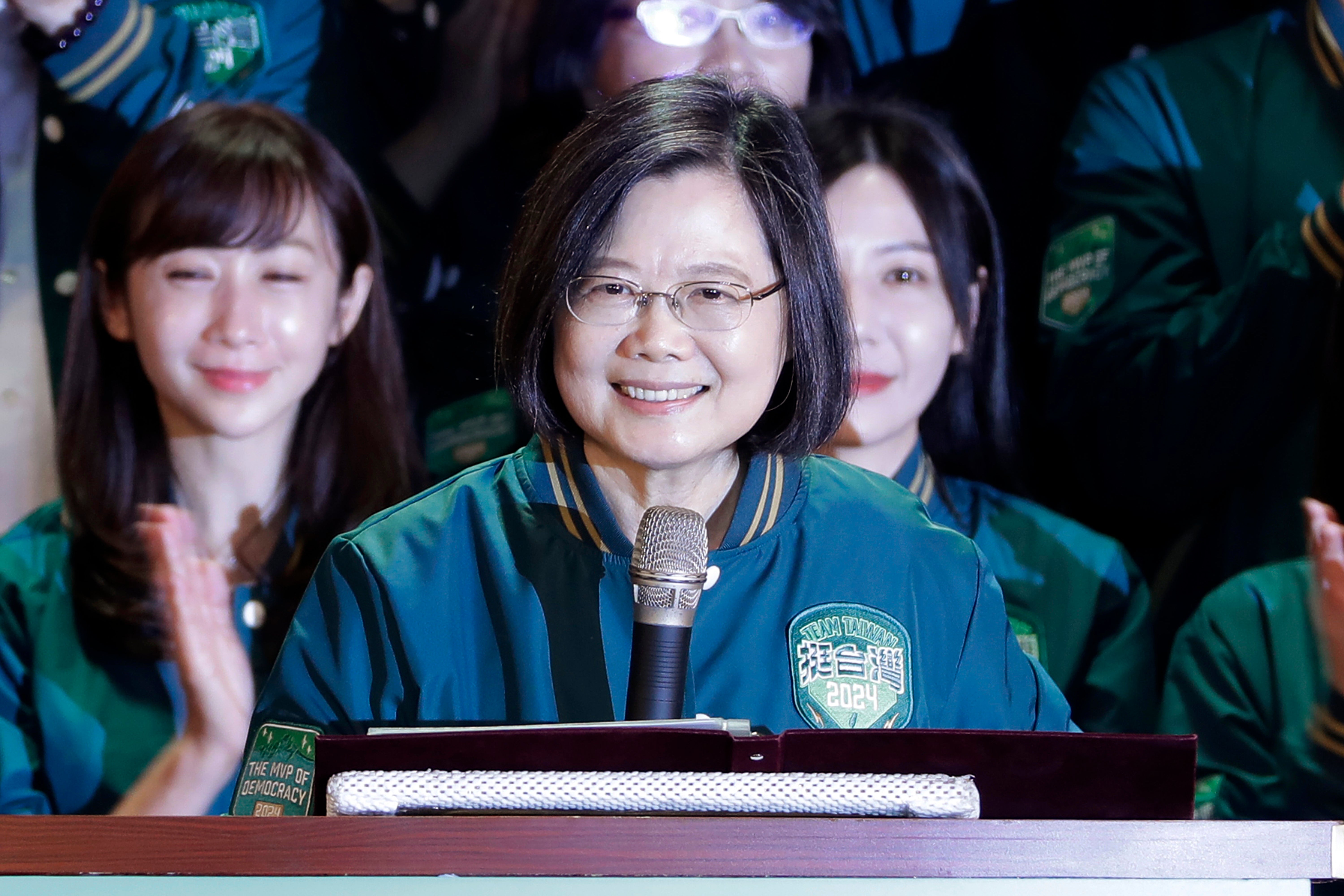 Taiwanese president Tsai Ing-wen delivers a speech during a party congress in Taipei