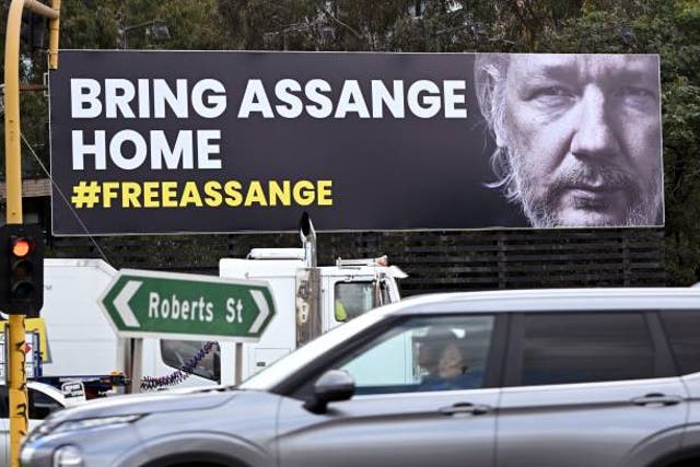 <p>A giant billboard in Melbourne on 5 September 2023 calls for the release of WikiLeaks founder, Australian Julian Assange</p>
