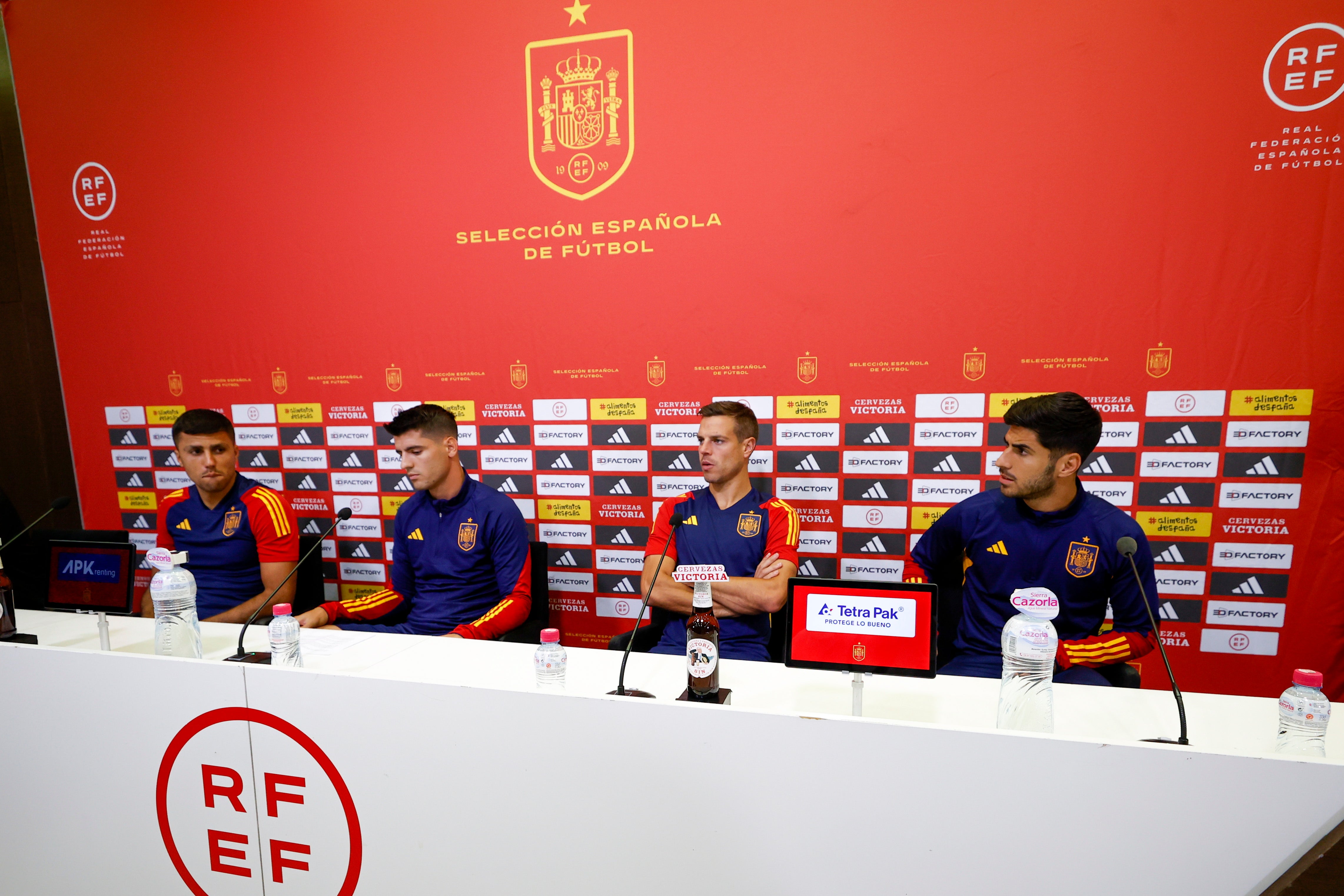 Spanish players deliver a statement to the media