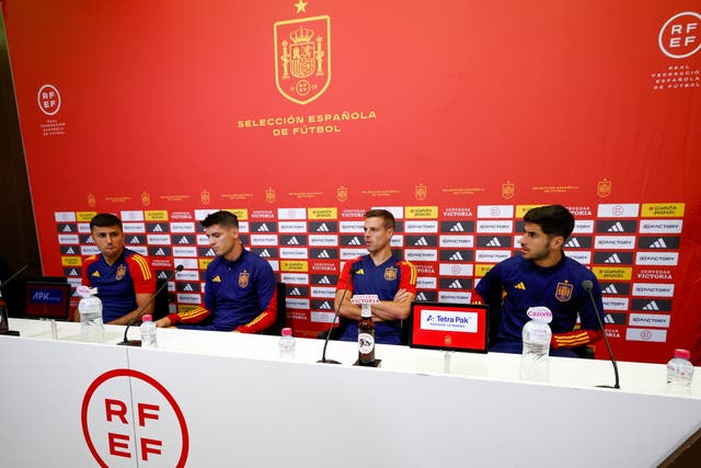 <p>Spanish players deliver a statement to the media</p>