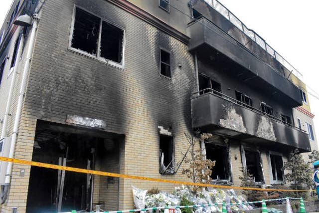 <p>A general overview of the Kyoto Animation studio building hit by a fire  killing dozens of people, in Kyoto on 20 July 2019</p>