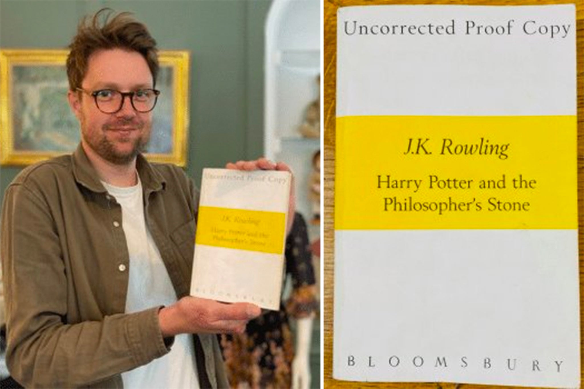 Jim Spencer, head of books at Hansons Auctioneers, holds a proof copy of Harry Potter and the Philosopher’s Stone Press