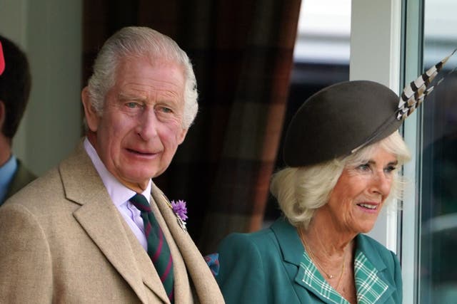 The King and Queen during the Braemar Gathering highland games held a short distance from the royals’ summer retreat at the Balmoral estate in Aberdeenshire (Andrew Milligan/PA)