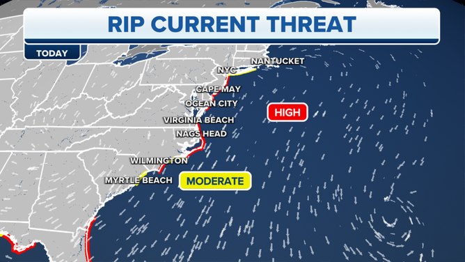 High and moderate rip current warnings across the East Coast