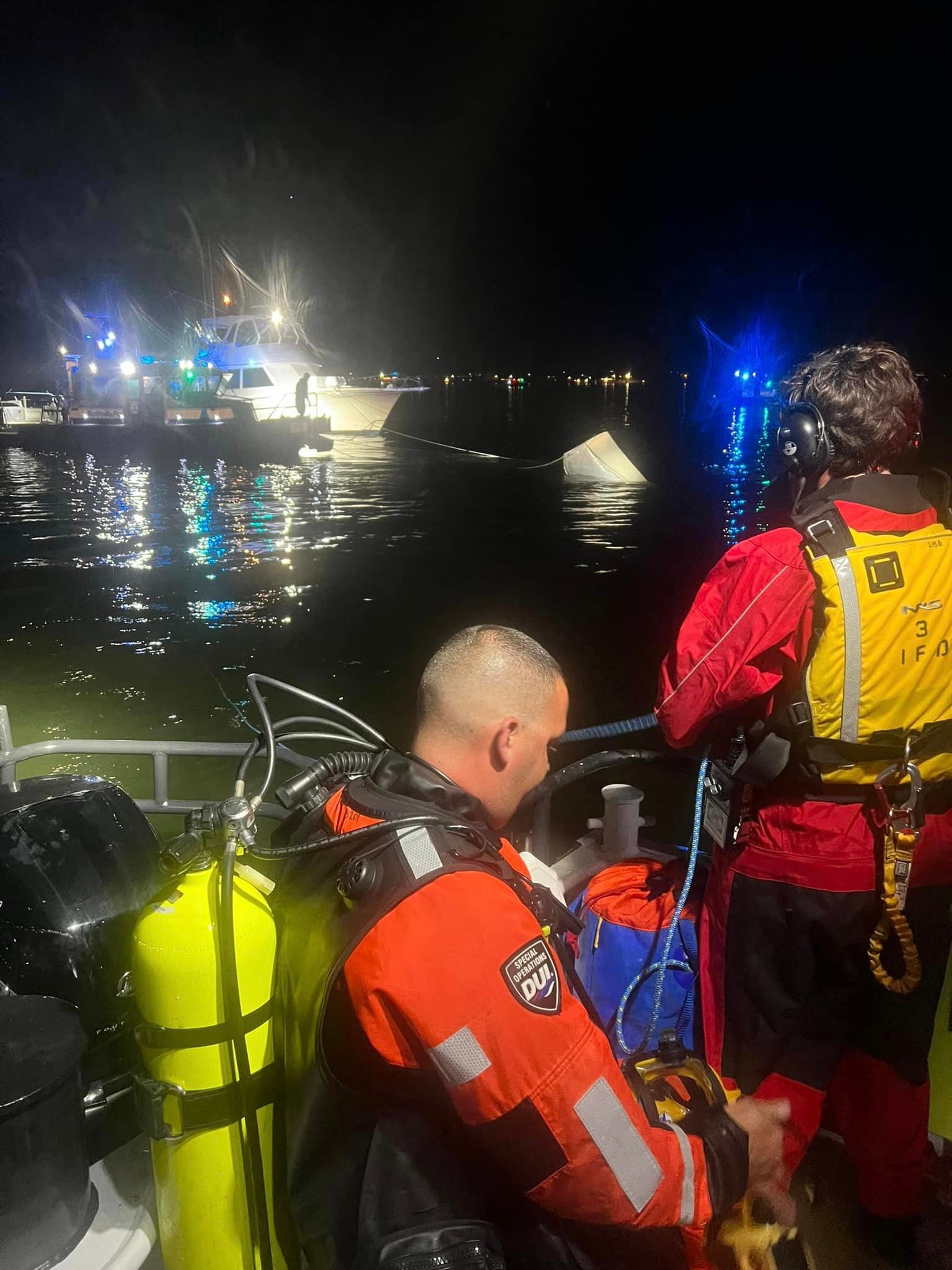 Islip Fire Department tries to retrieve victims of capsized boat off of Long Island