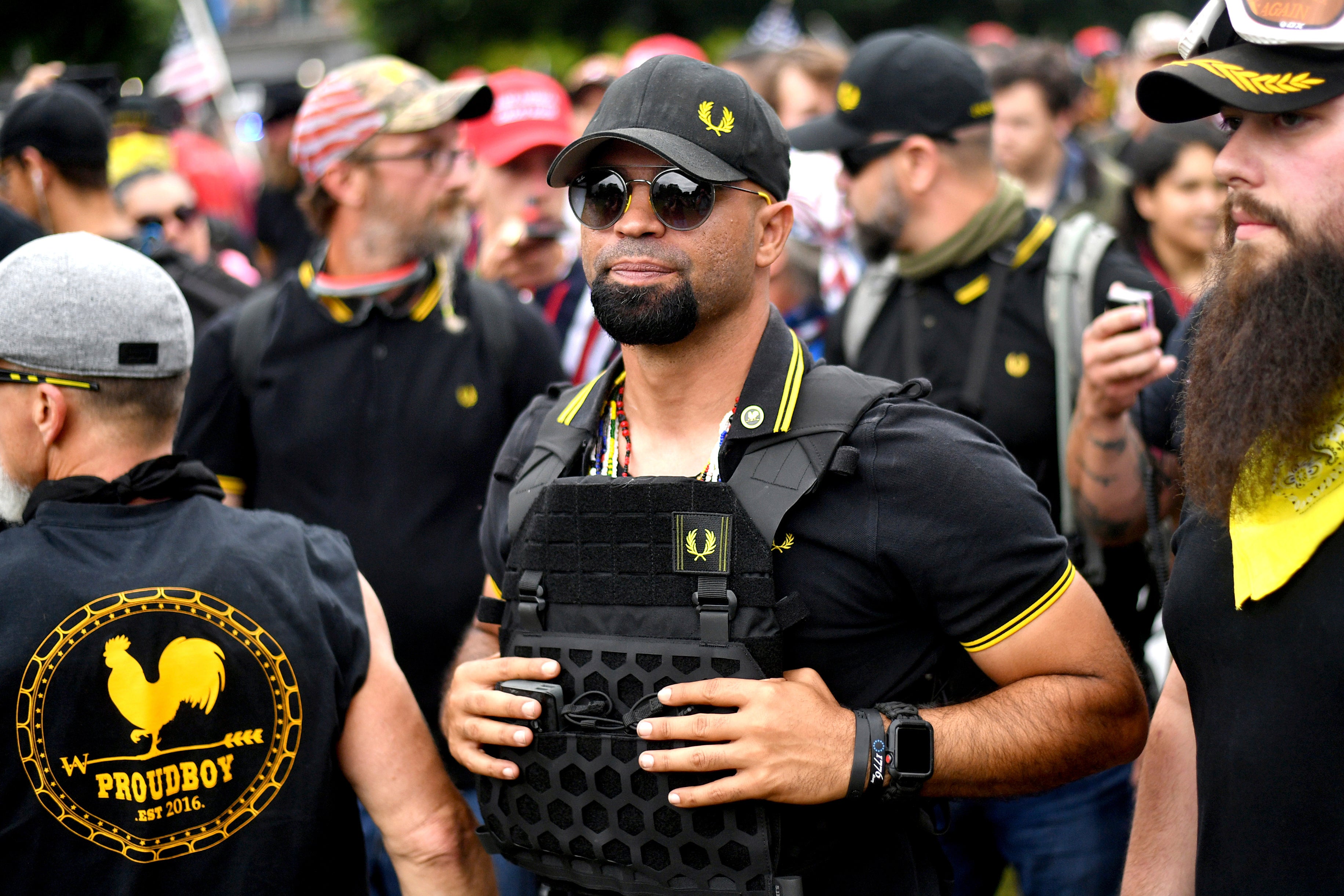 Enrique Tarrio, pictured with the Proud Boys in Portland, Oregon in 2019