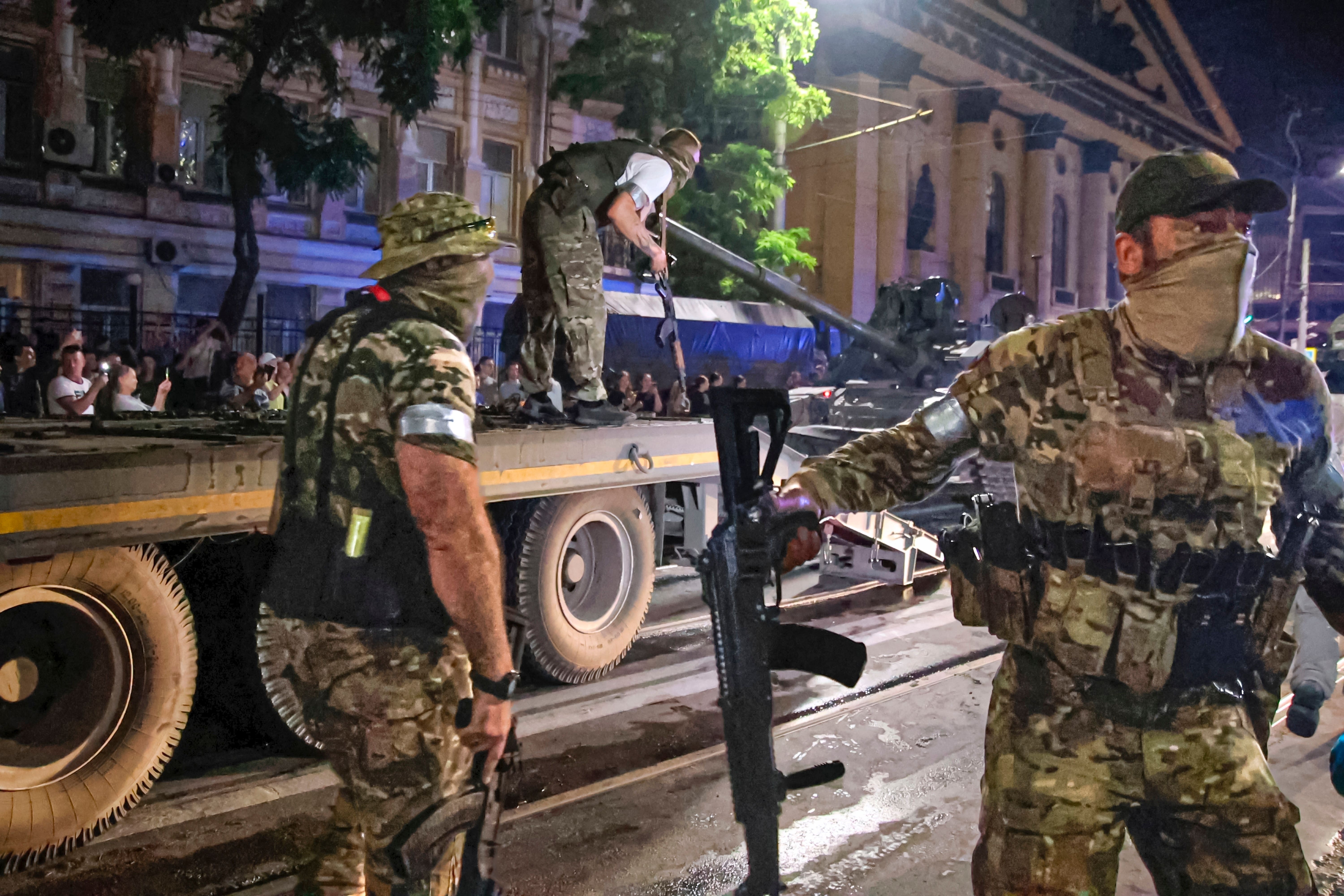 Members of the Wagner Group military company guard (Vasily Deryugin, Kommersant Publishing House via AP)