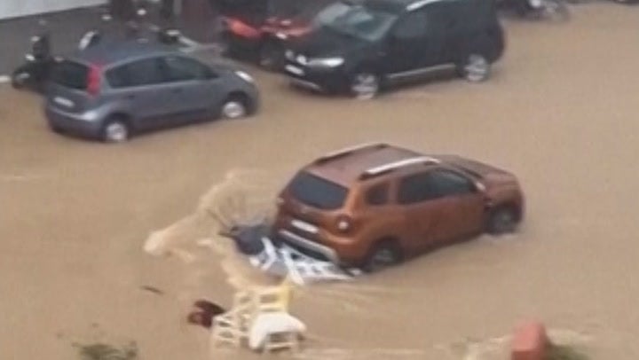 Roads on Greek island of Skiathos turned to rushing rivers after intense rainfall
