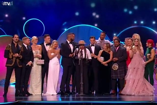 <p>Strictly Come Dancing stars pay tribute to Amy Dowden on stage as she joins them to collect NTA.</p>