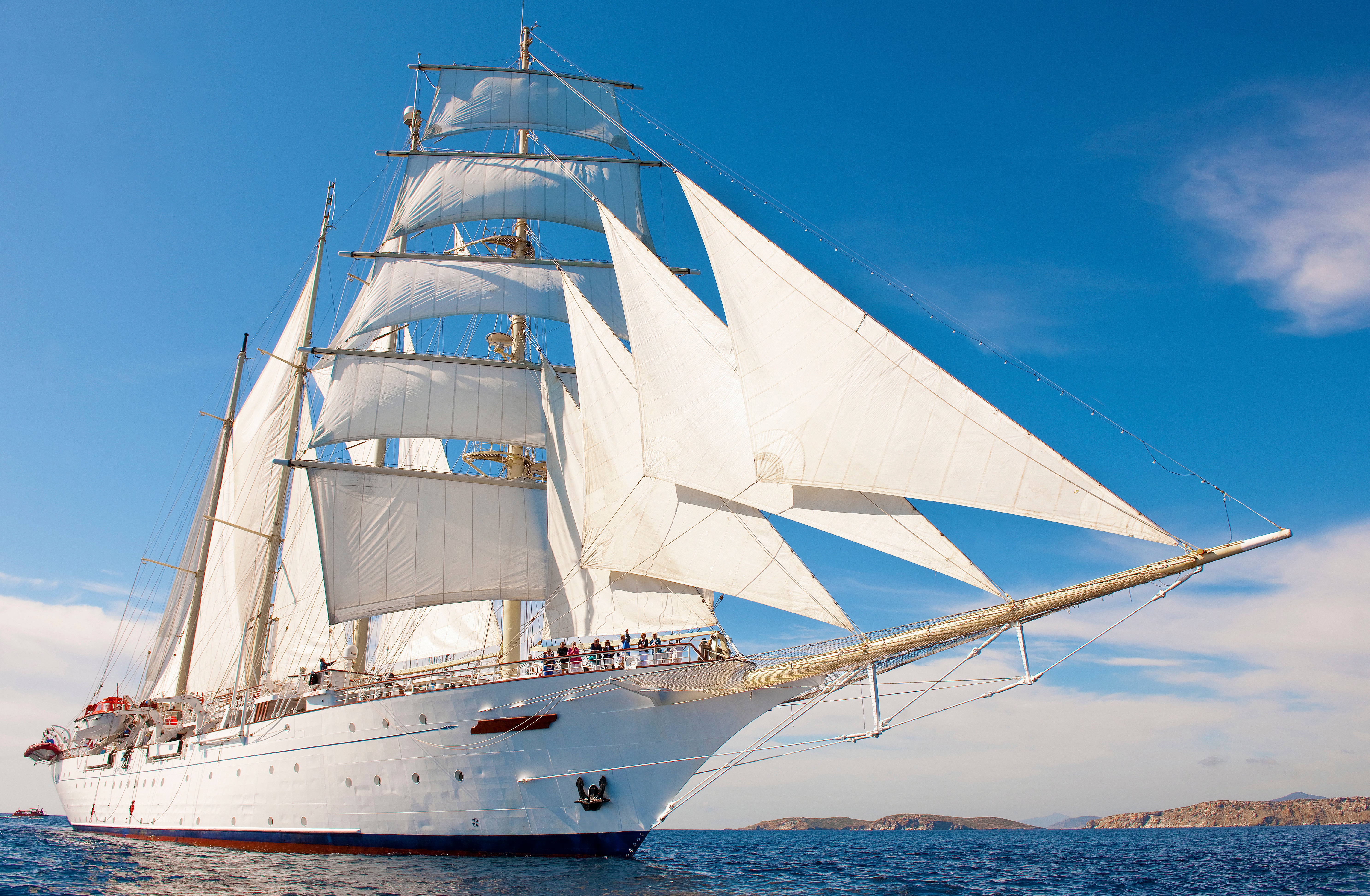 Find intimate cruising on the 115m Star Clipper ship that carries just 166 guests