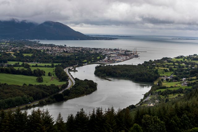 Narrow Water Point and Warrenpoint Port seen from from Flagstaff Viewpoint on the hills outside Newry where the Newry River flows out to Carlingford Lough, the UK and Republic of Ireland share a border through the lough (Liam McBurney/PA)