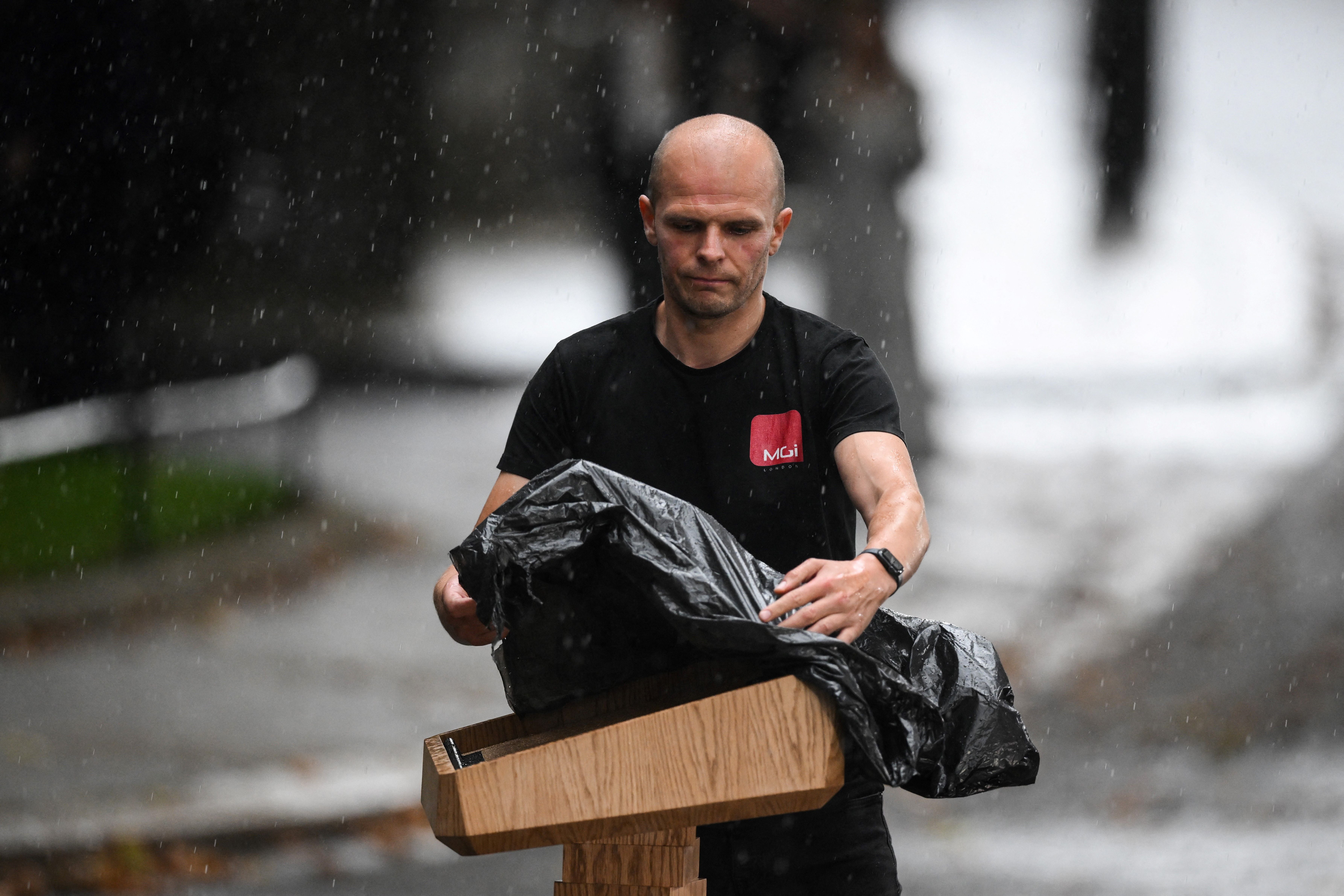 The news channels carried rolling pictures of Truss’s lectern covered with a bin bag