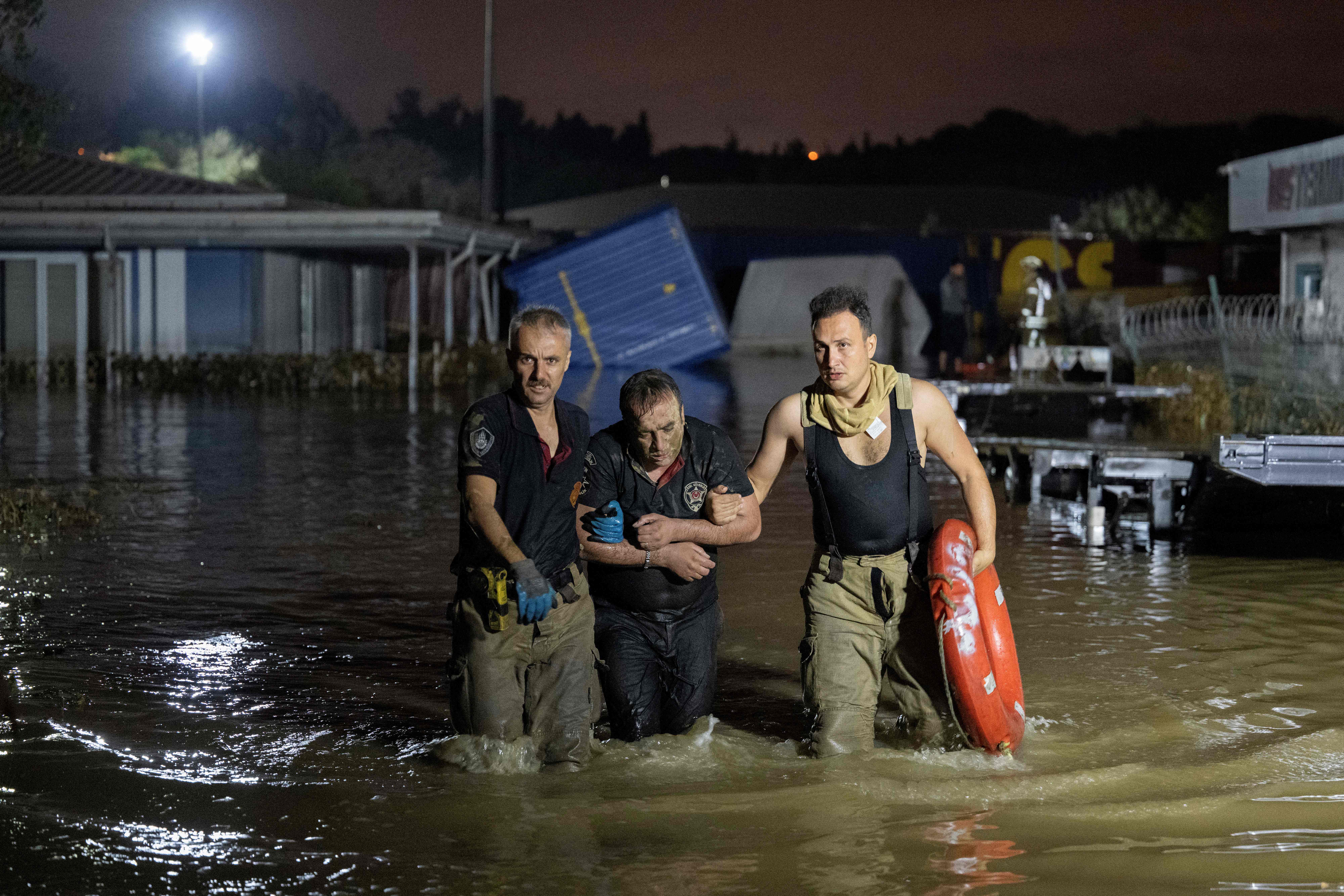 A man is rescued and evacuated during flooding in Kucukcekmece, Istanbul