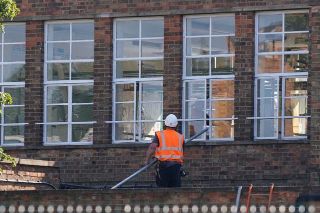 Remedial work being carried out at Mayflower Primary School in Leicester, which has been affected with sub standard reinforced autoclaved aerated concrete (Raac). Picture date: Monday September 4, 2023.