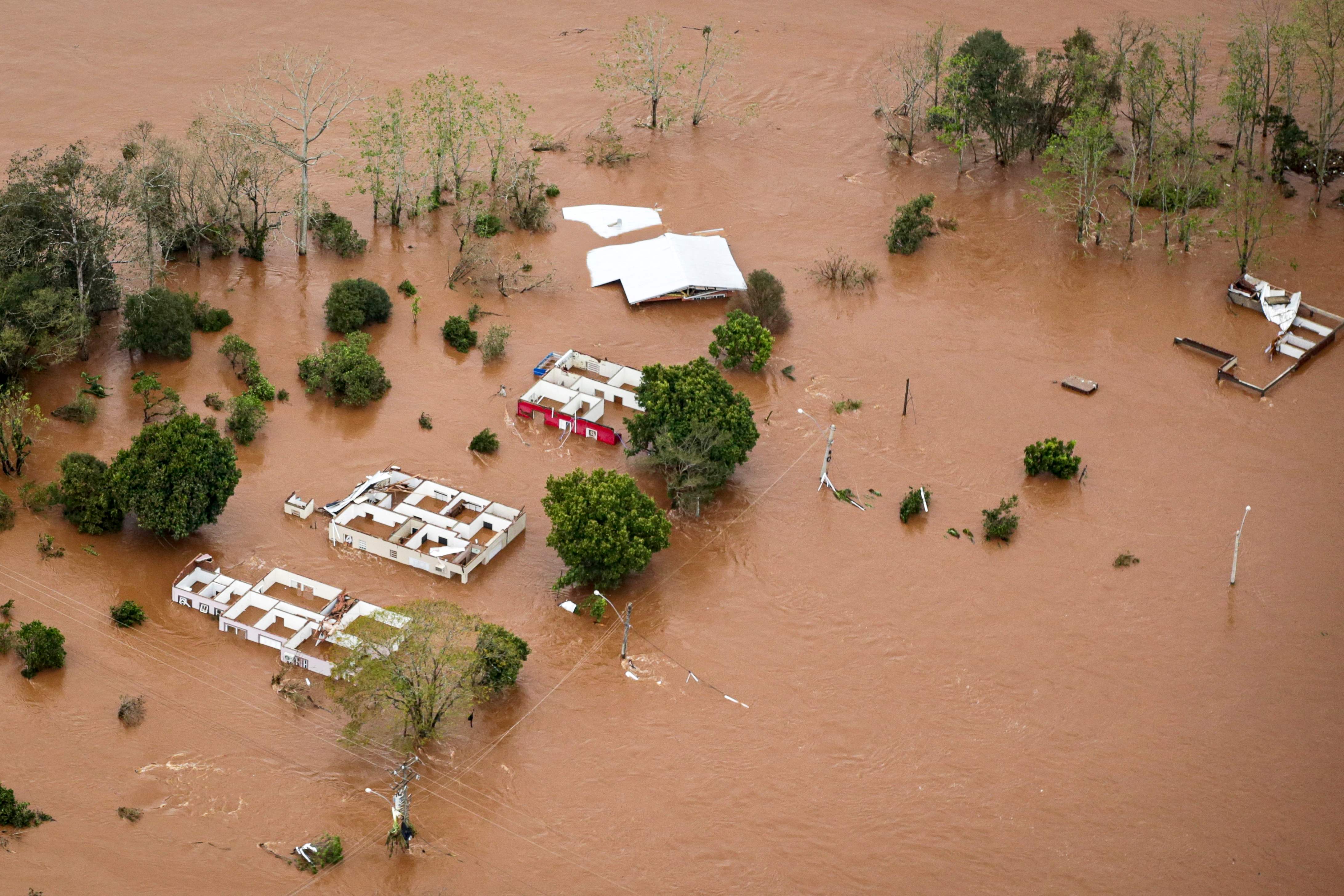 Aerial view of the area affected by an extratropical cyclone in Rio Grande do Sul State, Brazil