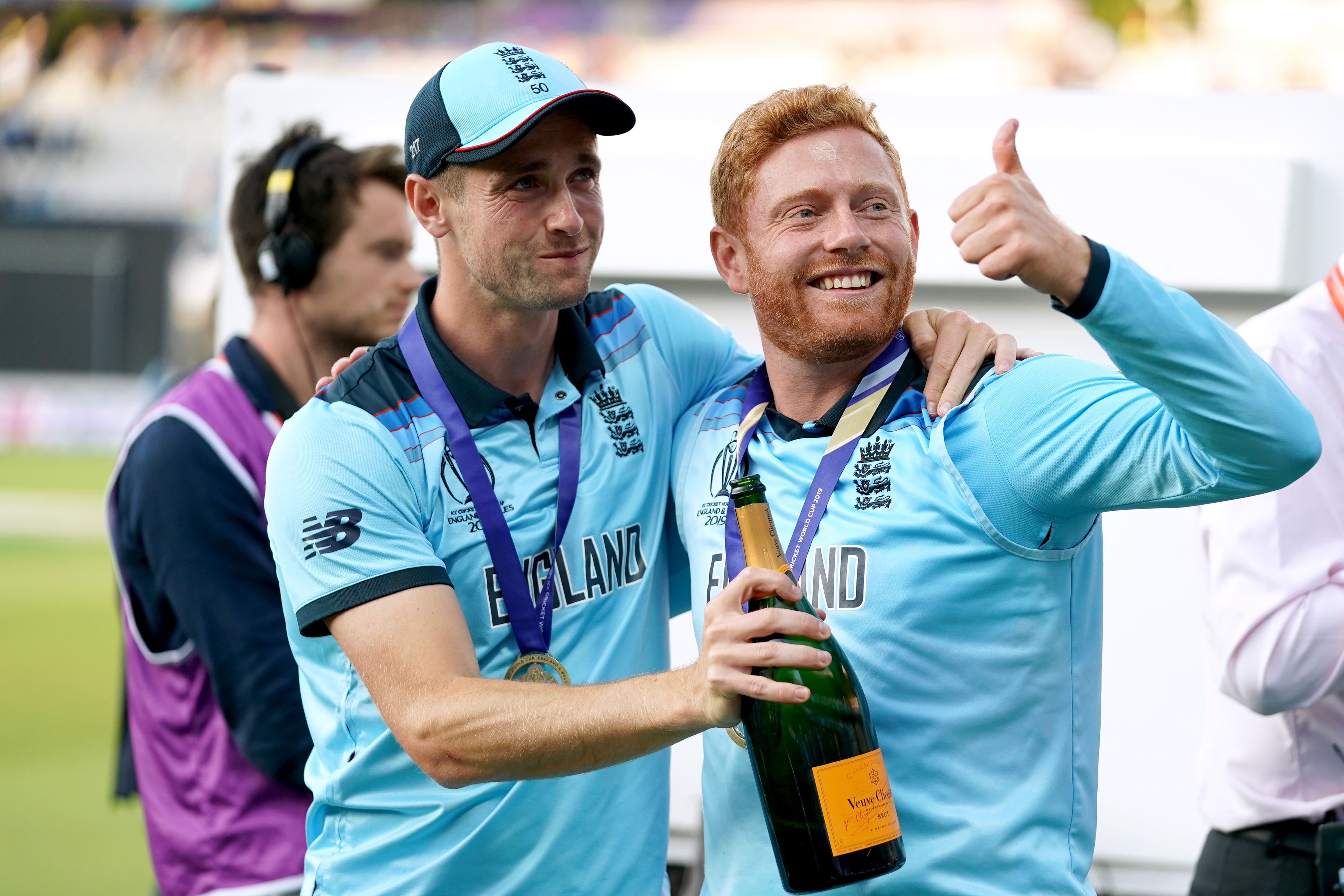 Chris Woakes and Jonny Bairstow starred in England’s 2019 title win (John Walton/PA)