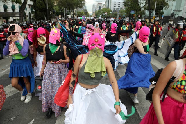 <p>Women take part in a protest in support of safe and legal abortion access to mark International Safe Abortion Day in Mexico City</p>