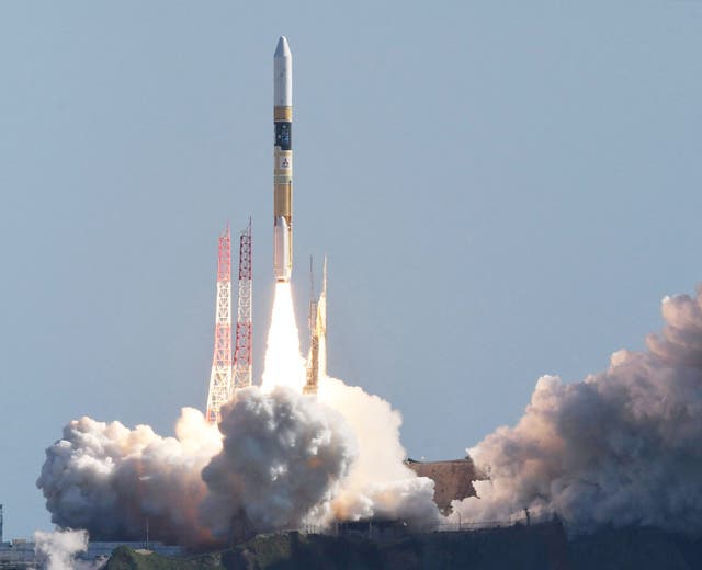 <p>A H-IIA rocket carrying a small lunar surface probe and other objects lifts off from the Tanegashima Space Centre on Tanegashima island, Kagoshima prefecture on September 7, 2023</p>