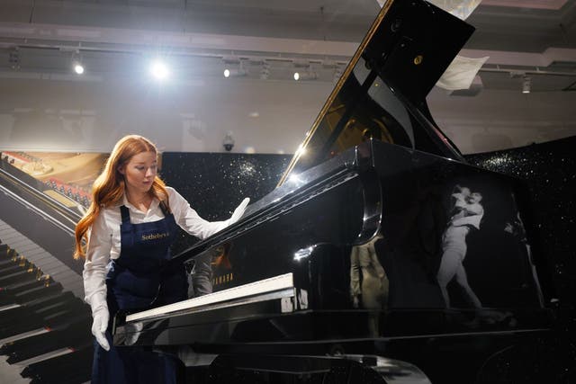 A Yamaha G2 Baby Grand Piano – which was used by Freddie Mercury to develop and hone the track Bohemian Rhapsody – on display at Sotheby’s in London (Yui Mok/PA)