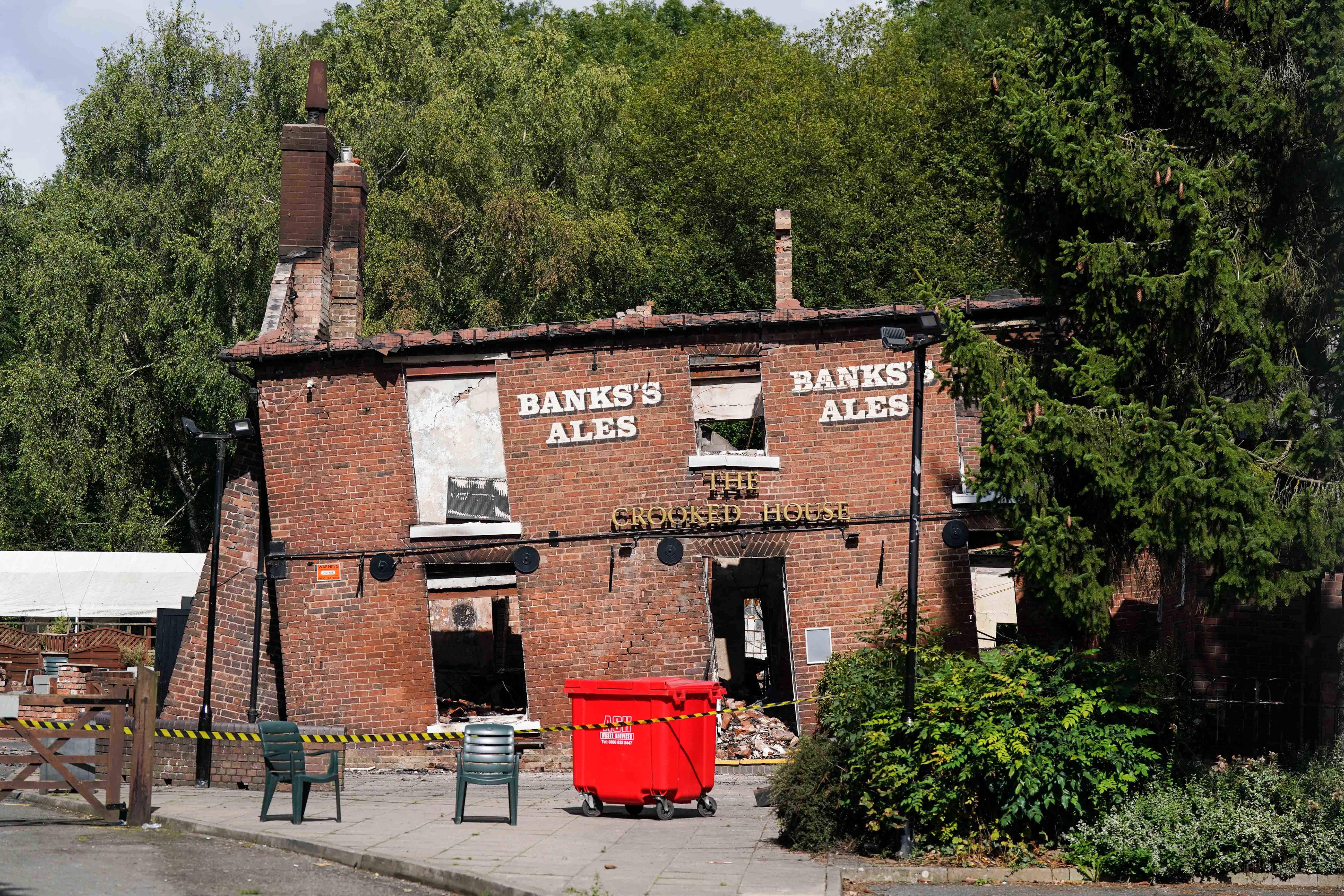The burnt out remains of The Crooked House pub near Dudley